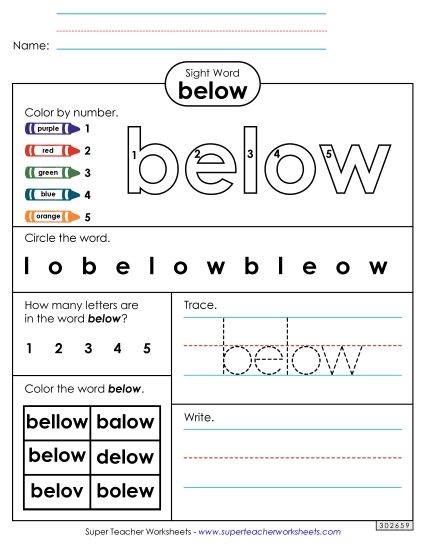 Worksheet 4: Below (Printable PDF Worksheet)