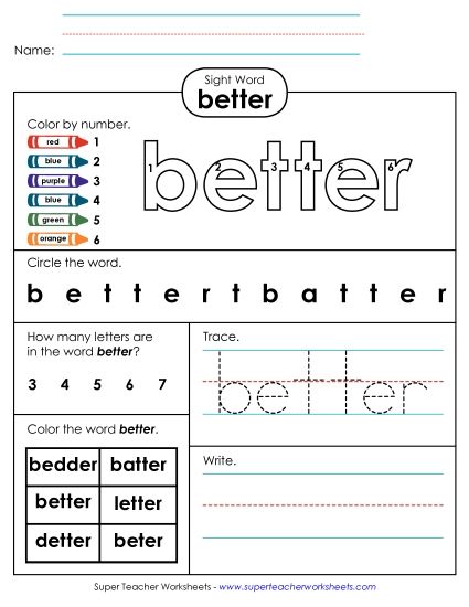 Worksheet 4: Better (Printable PDF Worksheet)