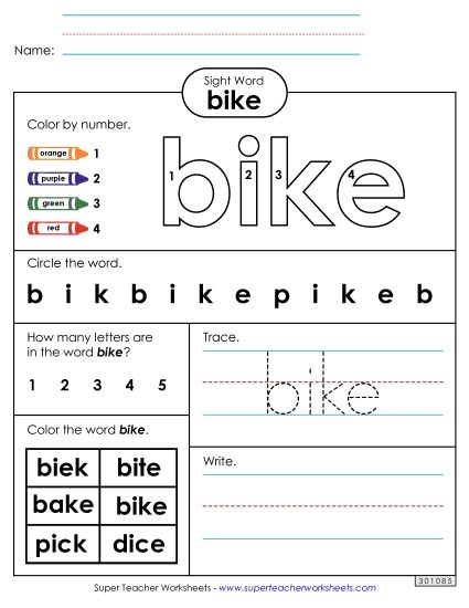 Worksheet 4: Bike (Printable PDF Worksheet)