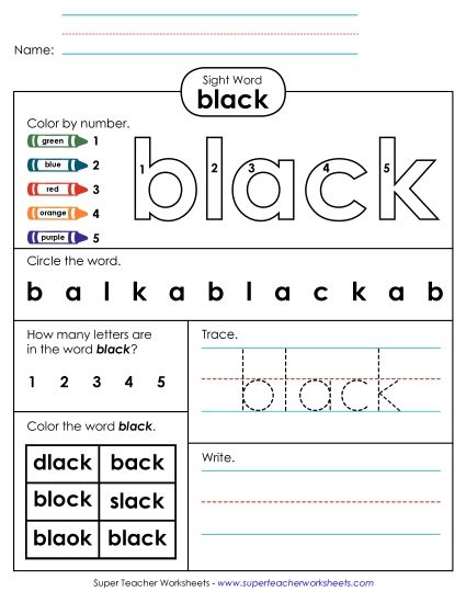 Worksheet 4: Black (Printable PDF Worksheet)