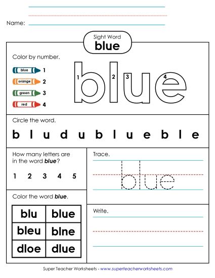 Worksheet 4: Blue (Printable PDF Worksheet)