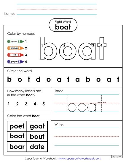 Worksheet 4: Boat (Printable PDF Worksheet)
