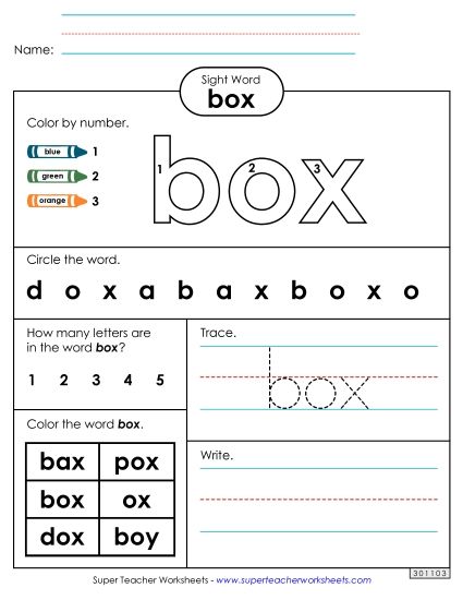 Worksheet 4: Box (Printable PDF Worksheet)