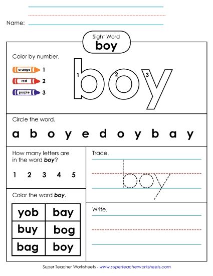 Worksheet 4: Boy (Printable PDF Worksheet)
