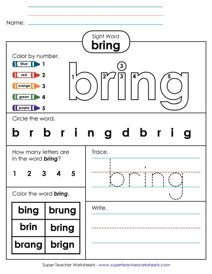 Worksheet 4: Bring (Printable PDF Worksheet)