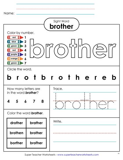 Worksheet 4: Brother (Printable PDF Worksheet)