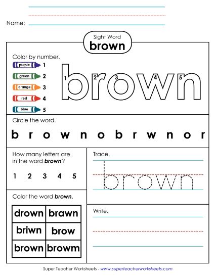 Worksheet 4: Brown (Printable PDF Worksheet)