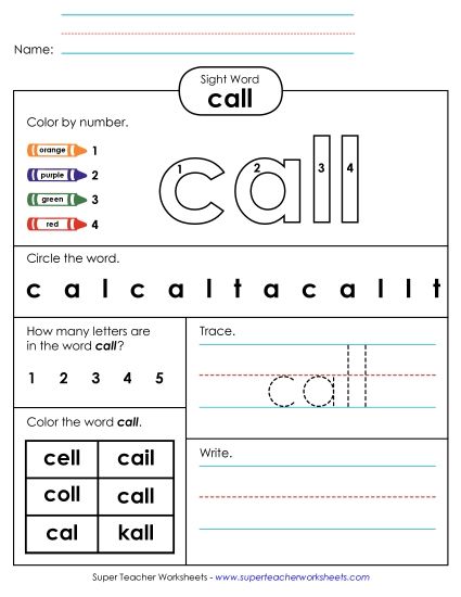 Worksheet 4: Call (Printable PDF Worksheet)