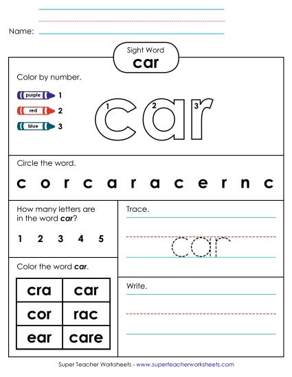 Worksheet 4: Car (Printable PDF Worksheet)