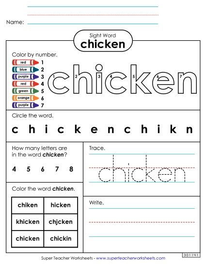 Worksheet 4: Chicken (Printable PDF Worksheet)