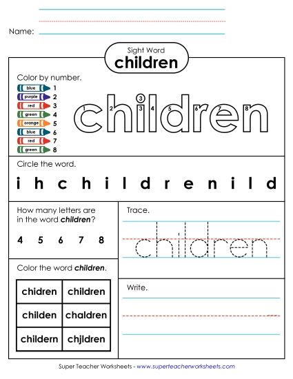 Worksheet 4: Children (Printable PDF Worksheet)