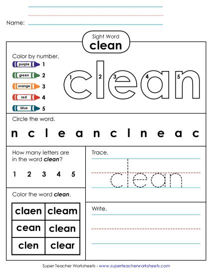Worksheet 4: Clean (Printable PDF Worksheet)