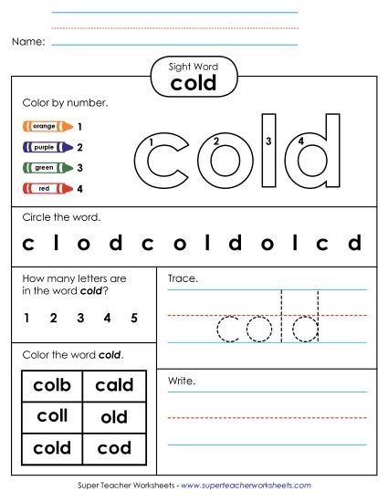 Worksheet 4: Cold (Printable PDF Worksheet)