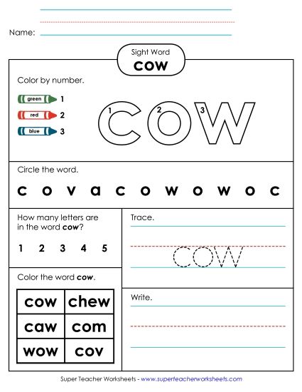 Worksheet 4: Cow (Printable PDF Worksheet)