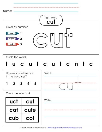 Worksheet 4: Cut (Printable PDF Worksheet)