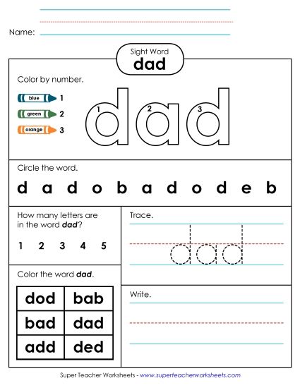Worksheet 4: Dad (Printable PDF Worksheet)