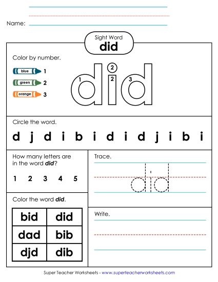 Worksheet 4: Did (Printable PDF Worksheet)