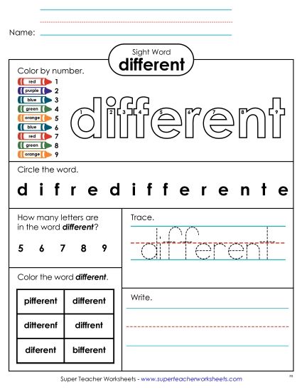Worksheet 4: Different (Printable PDF Worksheet)