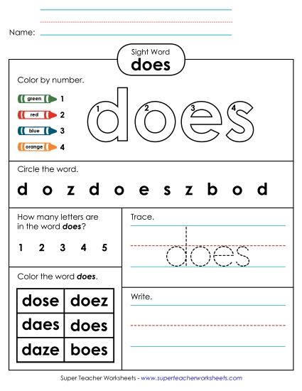 Worksheet 4: Does (Printable PDF Worksheet)
