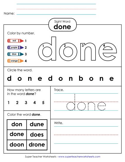 Worksheet 4: Done (Printable PDF Worksheet)