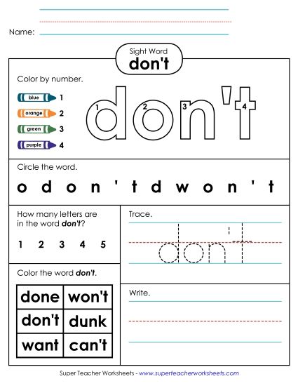 Worksheet 4: Don't (Printable PDF Worksheet)