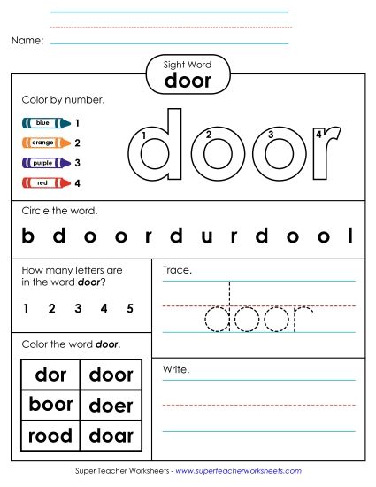 Worksheet 4: Door (Printable PDF Worksheet)