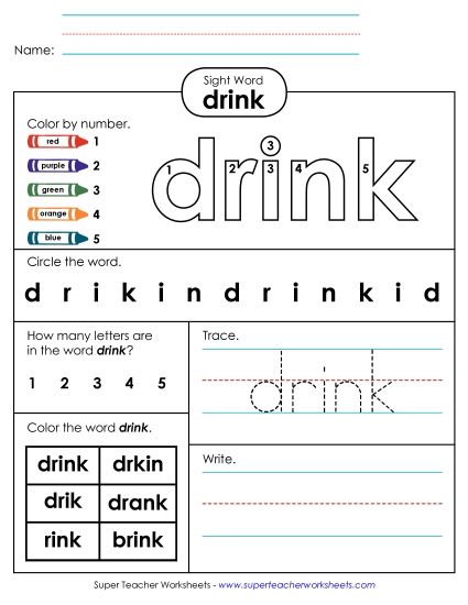 Worksheet 4: Drink (Printable PDF Worksheet)