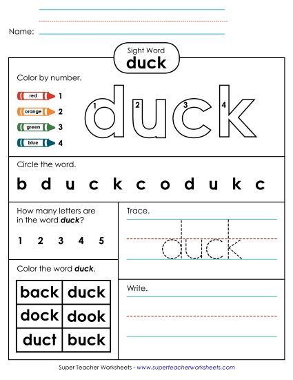 Worksheet 4: Duck (Printable PDF Worksheet)