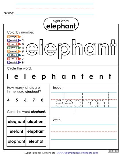 Worksheet 4: Elephant (Printable PDF Worksheet)