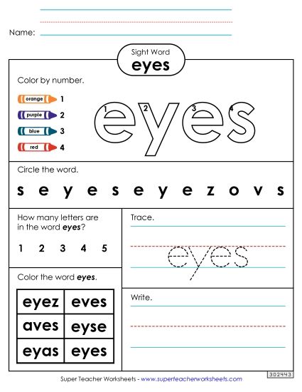 Worksheet 4: Eyes (Printable PDF Worksheet)