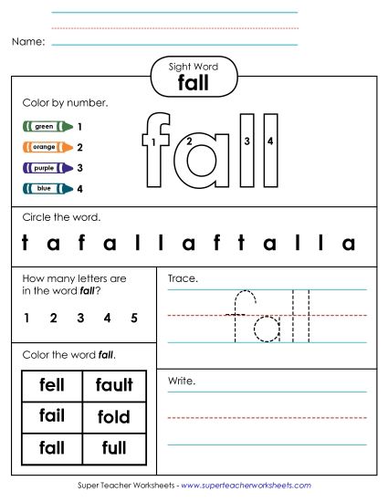 Worksheet 4: Fall (Printable PDF Worksheet)