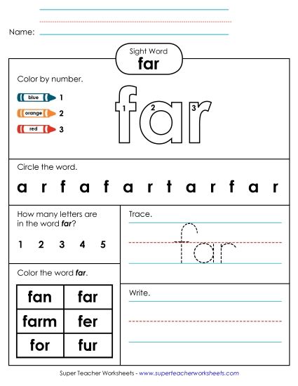 Worksheet 4: Far (Printable PDF Worksheet)