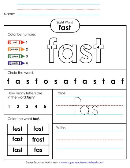Worksheet 4: Fast (Printable PDF Worksheet)
