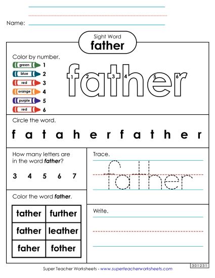 Worksheet 4: Father (Printable PDF Worksheet)