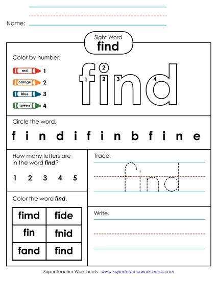Worksheet 4: Find (Printable PDF Worksheet)