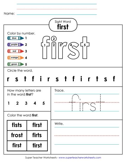 Worksheet 4: First (Printable PDF Worksheet)