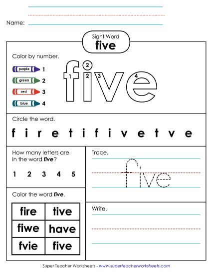 Worksheet 4: Five (Printable PDF Worksheet)