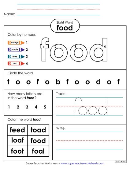 Worksheet 4: Food (Printable PDF Worksheet)