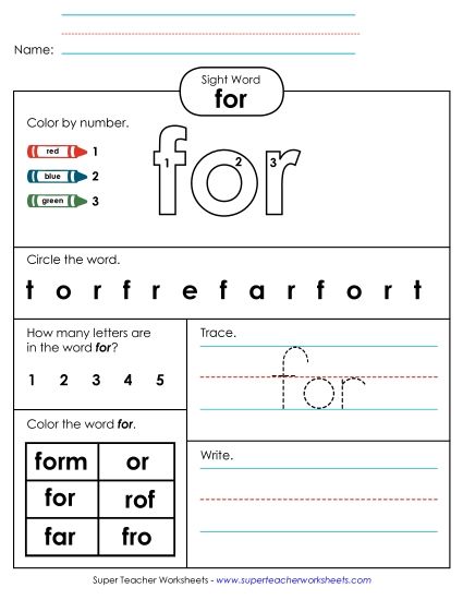 Worksheet 4: For (Printable PDF Worksheet)