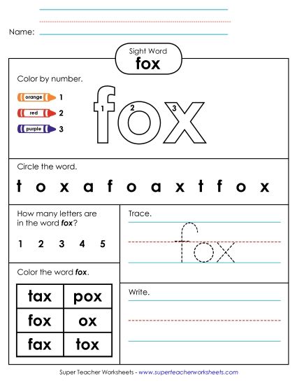 Worksheet 4: Fox (Printable PDF Worksheet)