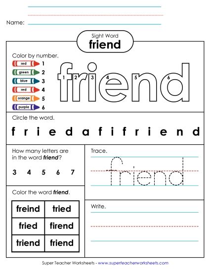 Worksheet 4: Friend (Printable PDF Worksheet)