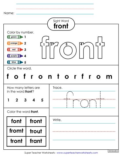 Worksheet 4: Front (Printable PDF Worksheet)