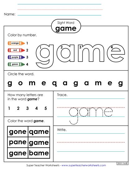 Worksheet 4: Game (Printable PDF Worksheet)
