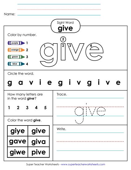 Worksheet 4: Give (Printable PDF Worksheet)