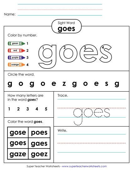 Worksheet 4: Goes (Printable PDF Worksheet)