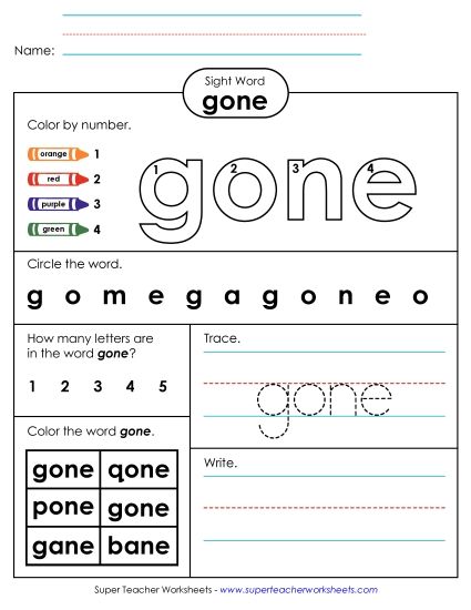 Worksheet 4: Gone (Printable PDF Worksheet)