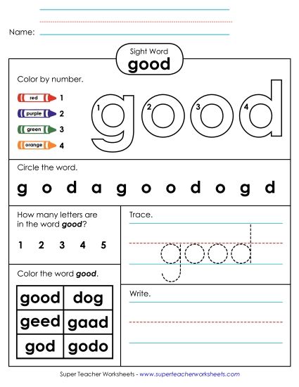 Worksheet 4: Good (Printable PDF Worksheet)