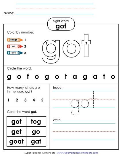 Worksheet 4: Got (Printable PDF Worksheet)