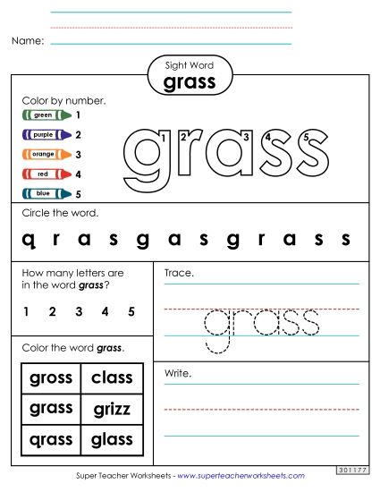 Worksheet 4: Grass (Printable PDF Worksheet)
