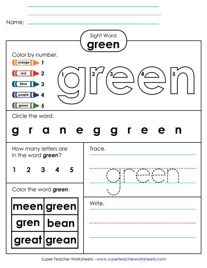 Worksheet 4: Green (Printable PDF Worksheet)